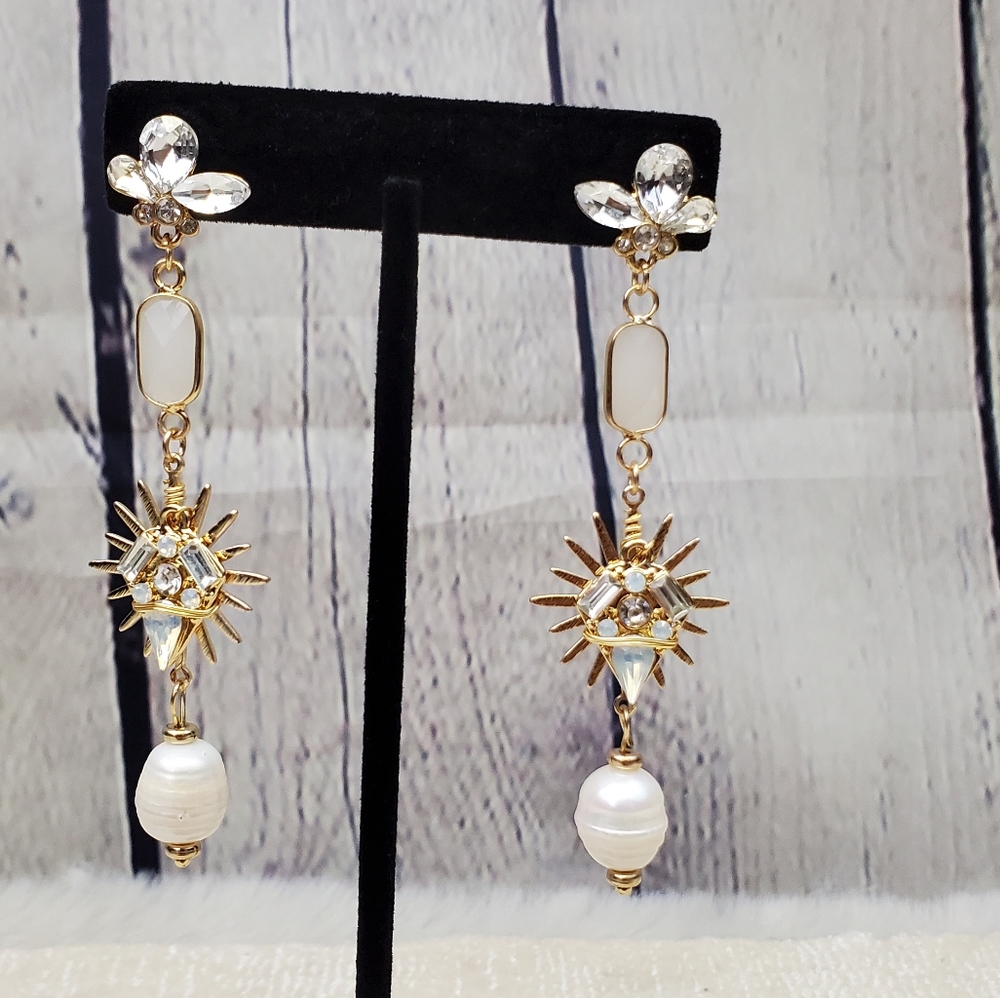 Express Pearl and Stones Drop Earrings